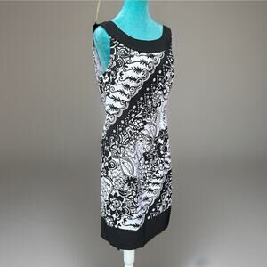 Connected Dress Women 12 Black white sleeveless retro botanical floral pattern